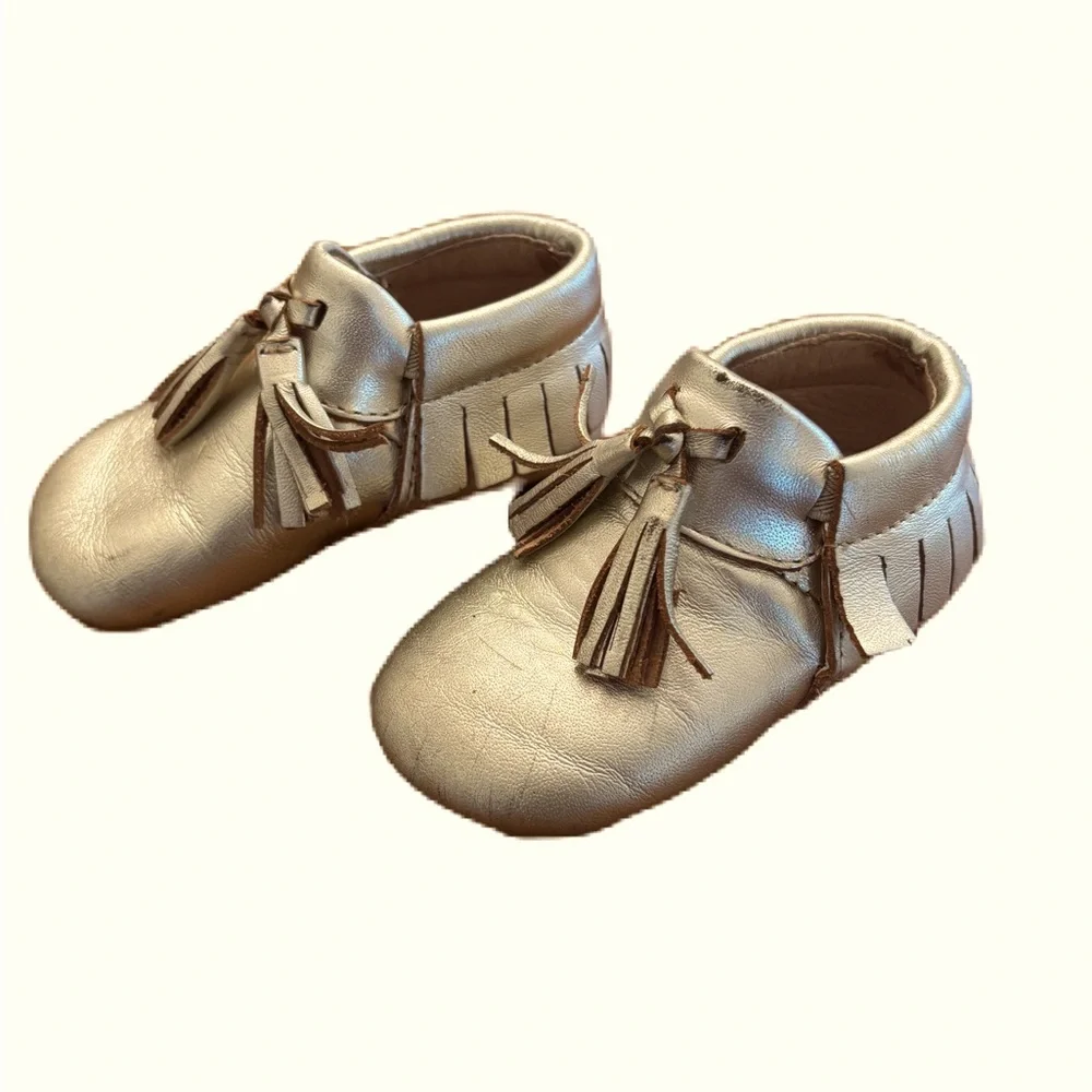 Old Soles Bambini Toggle Toddler Shoes Metallic Gold Fringe Size 9-12 Months
